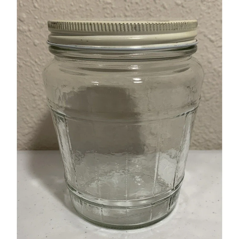 Vintage Herring Barrel Glass Jar Hoosier Canister Small 5” Farm House Country